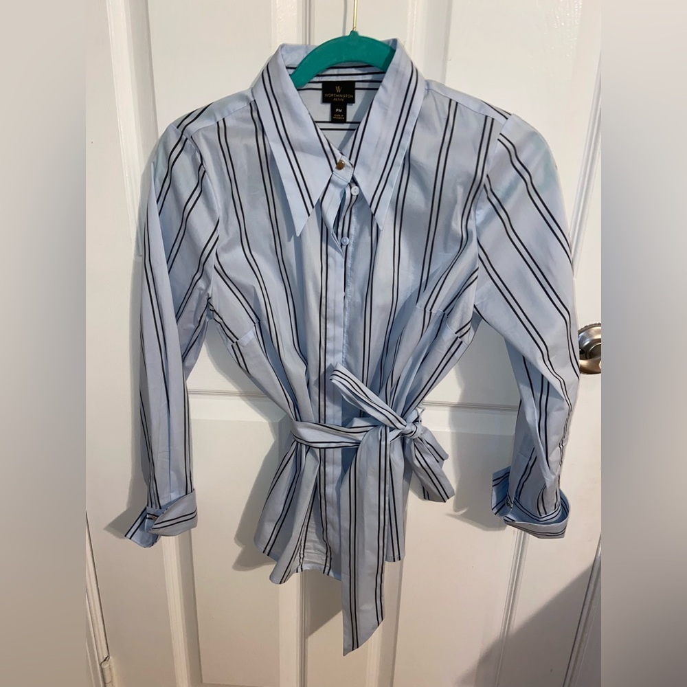Blue Striped dress Shirt. Never worn.  Petite medium